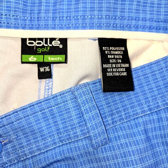 Bolle Golf 36 Waist Blue Checked Flat Front Men's Shorts Button Zipper - Picture 3 of 5